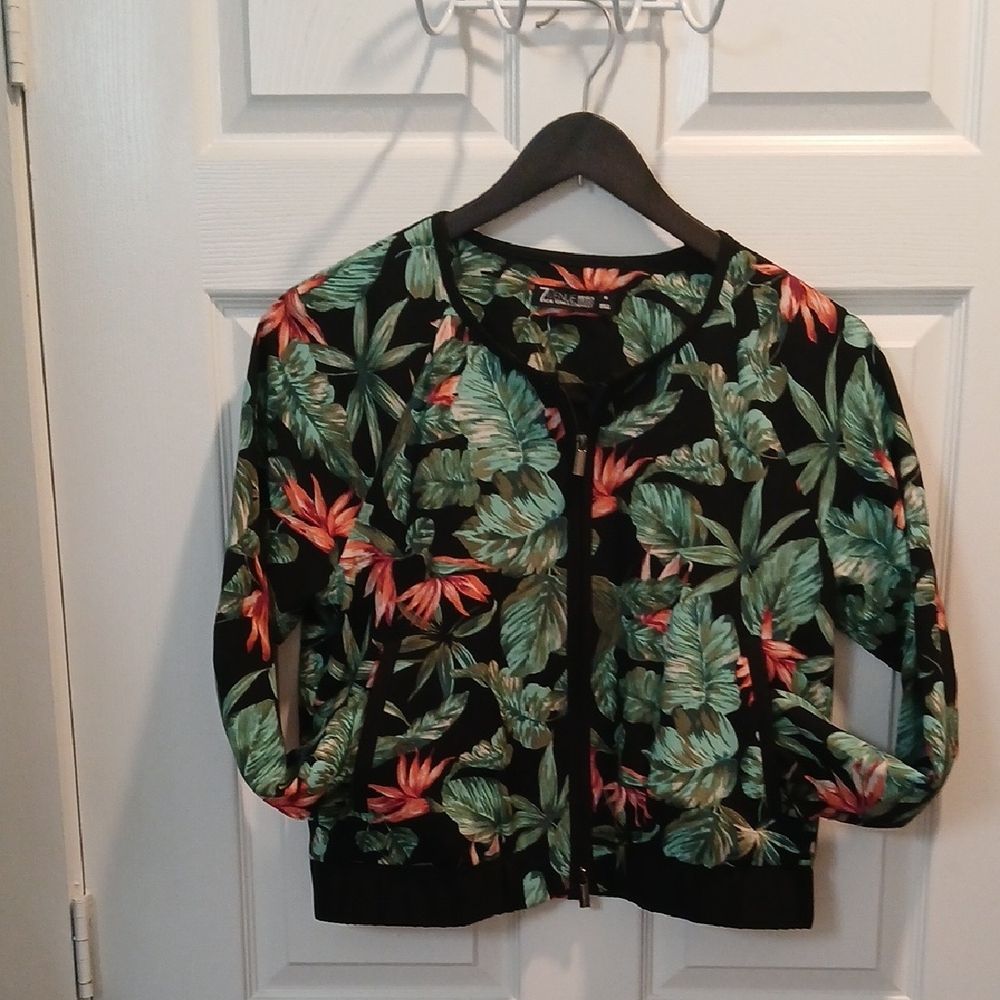 Women's Floral Bomber Jacket - Black and Green